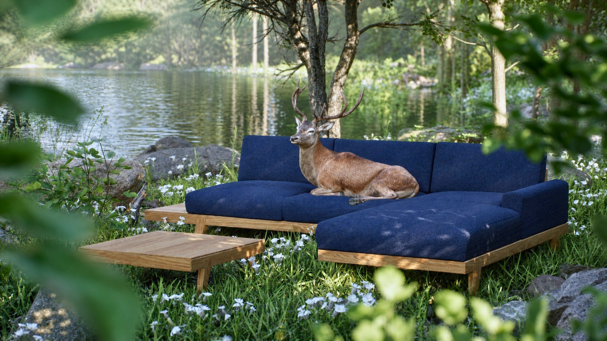 Linea-D upholstered sofa presented in nature